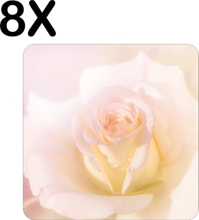 Luxe Placemat - Witte Roos met Roze Gloed - Set van 8 Placemats - 50x50 cm - 2 mm dik Vinyl - Anti Slip - Afneembaar