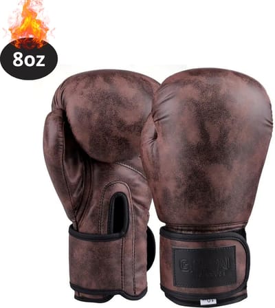 Nivard Bokshandschoenen - Kickboks Handschoenen - Boxing Gloves Set - Vintage - Vecht Handschoenen - Heren - Dames - Koffie - 8 oz