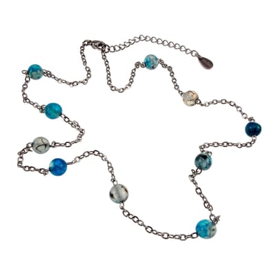Fijne Damesketting met Blauwe Drakenaderagaat en Roestvrij Staal, Verstelbaar 45-50 cm - esde2 Ketting