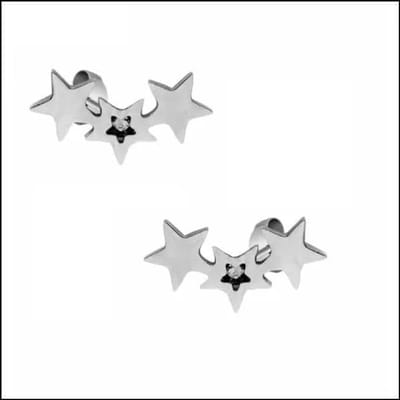 Aramat Jewels | Oorbellen | Stalen Sterren Oorbellen - Zilverkleur | 3 sterren-Zilverkleurig-4x9mm | |9mm | Staal | Kinderen, Volwassenen | Verkleurd niet