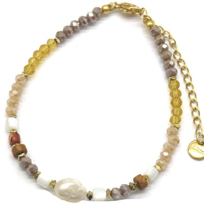 Armband Dames - Kralen en Steentjes - RVS - Verstelbaar 16-21 cm - Bruin