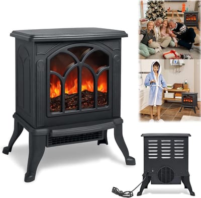 TIM® Sfeerhaard elektrisch - Sfeerhaarden -Sfeerhaard met Schouw- Draagbare Warmplaats- Zwart- 5cm x 24cm x 45cm