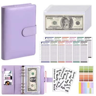 A6 Budget Planner & Spaarplanner / Budgetmap Planner 6-Gaats 8 Ritssluitingen Enveloppen 2 Stickers Eén Notitieboek Portemonnee voor Geld Besparen en Geldbeheer Organizer Cash Systeem - Paars