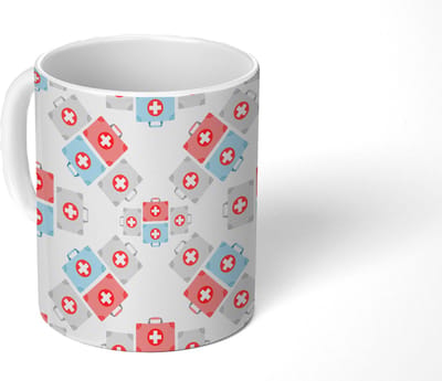 Mok - Koffiemok - EHBO Koffer - Abstract - Patroon - Mokken - 350 ML - Beker - Koffiemokken - Theemok