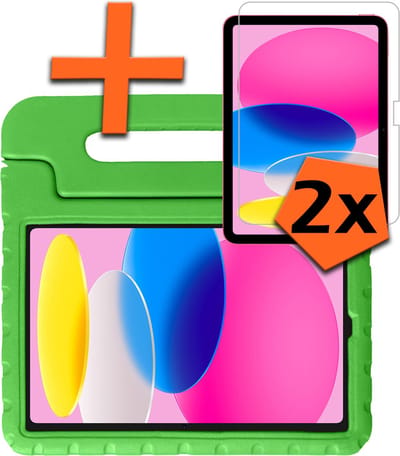 Hoesje - Geschikt voor Apple iPad 10 (2022) - 10.9 inch - 10e Generatie - Met 2x Screenprotector - Kinderhoes Shockproof Bumper - Kidsproof Case - Tablet Hoes - Kinder Hoes Cover - Groen