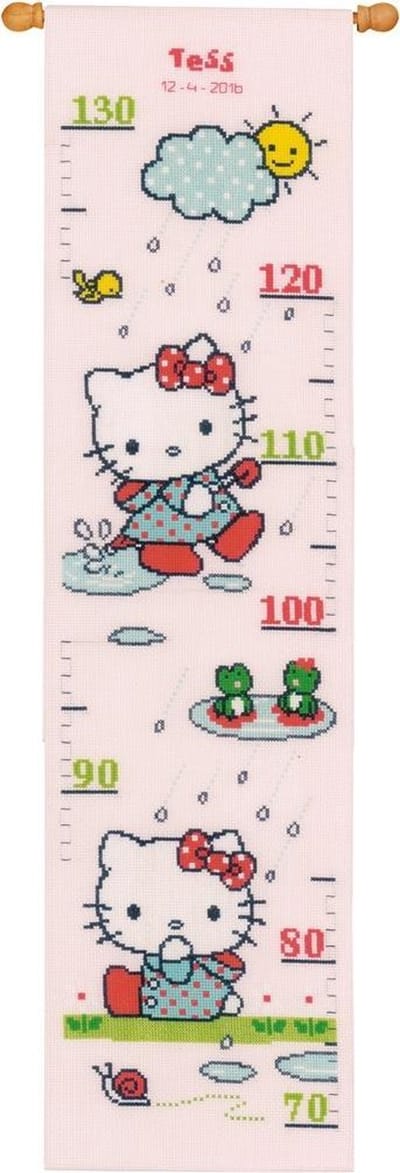 Vervaco - Telpakket kit - Geboorte - Groeimeter - Hello Kitty Regenachtige dagen - PN-0155627 - Borduren - Borduurpakket - Borduurpakket geboorte - Borduurpakket volwassenen