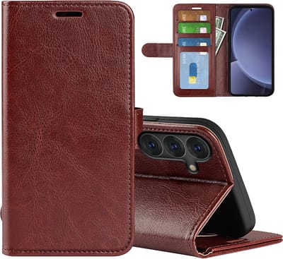 MobyDefend Hoesje - Geschikt voor Samsung Galaxy S25 Plus (S25+) - Wallet Book Case (Sluiting Achterkant) - Bruin