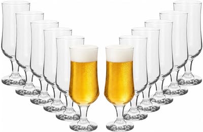 Uniglass Bierglazen Ariadne - 12x - brede voet - 365 ml - transparant glas - speciaal bier glazen
