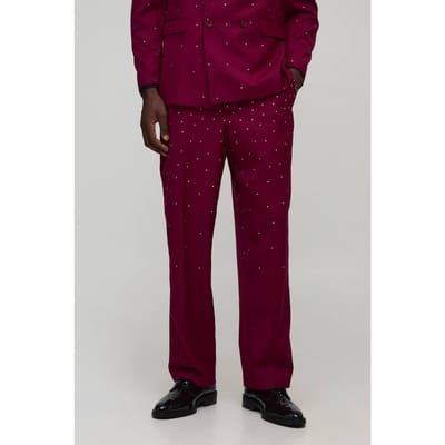 Relaxte pasvorm pakbroek met rhinestone versieringen | Burgundy | Size 28