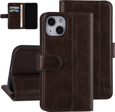 UNIQ Accessory Bruin Pu Leather Book Case Hoesje voor Apple iPhone 13 - Bescherming & Luxe Uitstraling