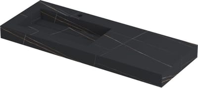INK® Pitch wastafel in keramische slab wasbak links met drain en front en side skirts met 1 kraangat, 120x45x9cm, lauren black mat