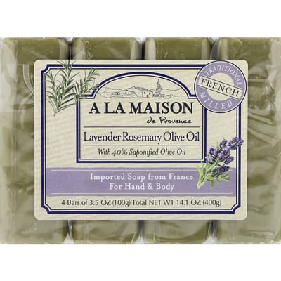 A La Maison de Provence, Vaste Zeep voor Handen en Lichaam, Lavendel Rozemarijn Olijfolie, 4 Stukken, 100g (3,5 oz) Elk beige