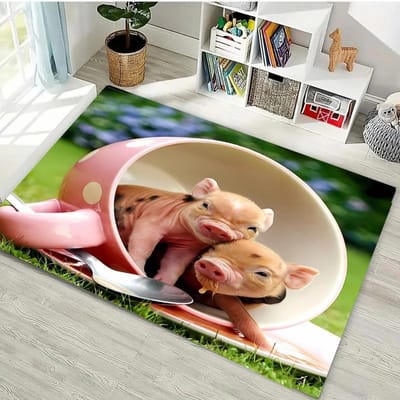 Schattige Miniatuur Varkens 3D HD Cartoon Vloerkleed, Tapijten Woonkamer Tapete voor Slaapkamer Bank Keuken Deurmat Decor, Kinderen Antislip Vloermat 40x60cm (16x24in)