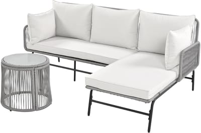 DIMICO - Complete tuinset 6-delig - Loungeset tuinmeubels - Tuinmeubelset met kussens - Grijs - Touwdesign - Afneembare hoezen