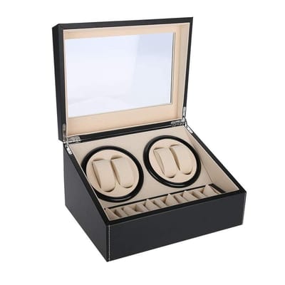 Dailygoods- Horlogeopwinder Stille Motor - 4 Horloges Opwinden - 6 Horloges Opslag - Duurzaam PU Leer - Meervoudige Omwenteling - Capaciteit 10 Horloges - Horlogeopslag