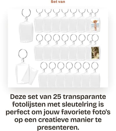Dailygoods- Fotolijst 25 Stuks - Transparante Sleutelhanger - Acryl Fotohanger - Compact 4x5,5 cm - Ideaal als Cadeau - Glad Oppervlak