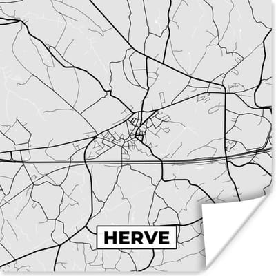 Poster Zwart Wit – België – Plattegrond – Stadskaart – Kaart – Herve - 100x100 cm XXL
