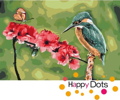 Schilderen op nummer IJsvogel en vlinder 40x60cm (HappyDots)