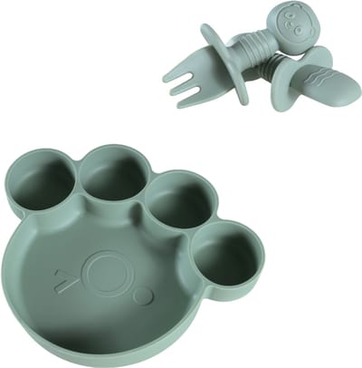 Sproudsy Serviesset Teddy Bear - Kinderservies - Kraamcadeau - Baby - 2-delig - Forest Green