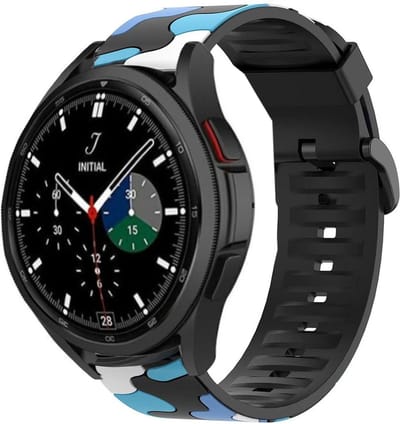 Strap-it Siliconen camouflage bandje - geschikt voor Samsung Galaxy Watch 7 (40 & 44mm) / Galaxy Watch 6 (Classic) / Galaxy Watch 5 / Galaxy Watch 5 Pro / Galaxy Watch 4 / 4 Classic / Watch FE - camo blauw