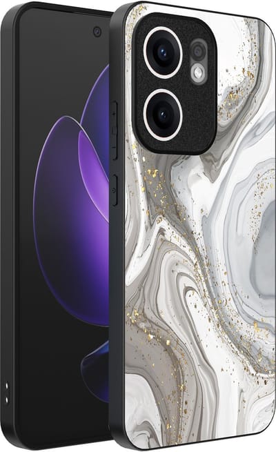 Smartphonica Telefoonhoesje Geschikt voor Oppo Reno 13F met marmer opdruk - TPU backcover case marble design - Zilver geschikt voor Oppo Reno 13F