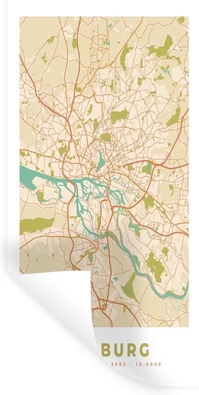 Muurstickers - Sticker Folie - Stadskaart - Hamburg - Kaart - Plattegrond - Vintage - 40x80 cm - Plakfolie - Muurstickers Kinderkamer - Zelfklevend Behang - Zelfklevend behangpapier - Stickerfolie