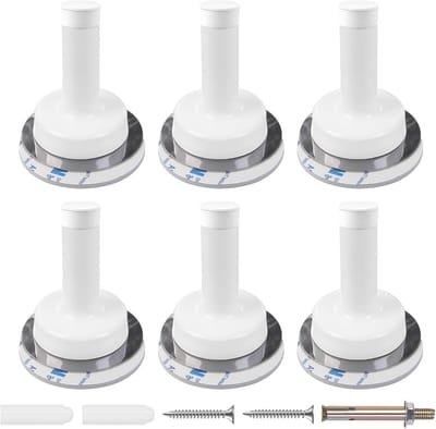 5cm White Door Stops Chrome Skirting Board Door Stops Self Adhesive Heavy Duty Door Stopper Stainless Steel Door Stopper with Rubber Noise Reducing Door Bumper, Pack of 6