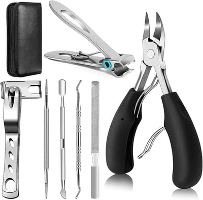 Professionele 7 Delige Pedicure Set - Teennagelknipper - Nageltang - Pedicuresets - Nagelknipper Set voor Dikke en Ingegroeide Teennagels - RVS Nageltang met 360° Draaibare Knipper - Inclusief Etui
