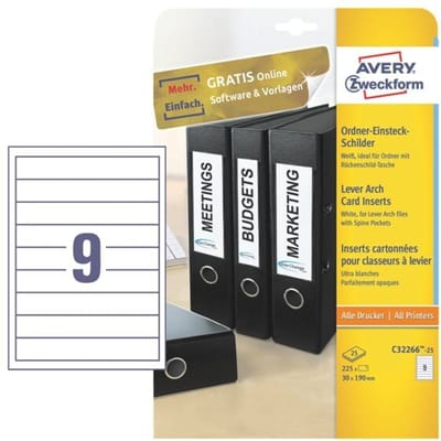 Insteekruggen voor ordners »C32266-25« 30 x 190 mm 225 stuks