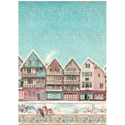 Stamperia Motief strozijde "Winter Magic - Village"