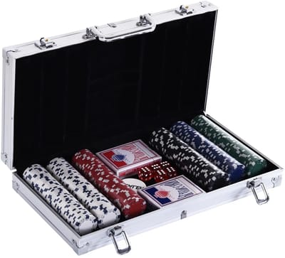 Luxe Pokerset met 300 Chips - 2 Kaartspellen - 5 Dobbelstenen - Aluminium Koffer - 38 x 20,5 x 6,5 cm - Pokerchips Complete Set - Pokerspel - Kaartspellen - voor Texas Hold'em, Blackjack