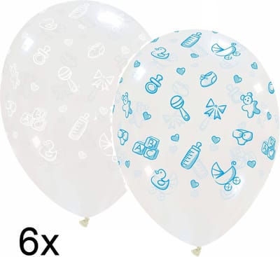 Baby Stuff Transparante ballonnen mix wit-blauw, 6 stuks, 30cm