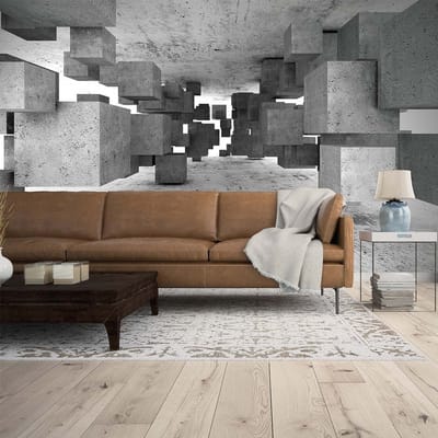 3D Betonfotobehang, Grijs behang met kubuspatroon, Betonlook behang in 3,50 x 2,55 m, Vliesbehang in industriële stijl, BRICOFLOR.nl