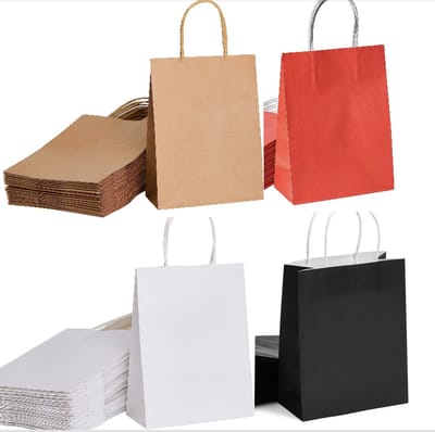 40 x kleine papieren draagtassen Van Kraftpapier met handvat 18x8x22cm wit zwart rood bruin / Kraft Papieren Tasjes Rood Met Handvat/ Cadeautasjes met gedraaid handgrepen / Zakjes/