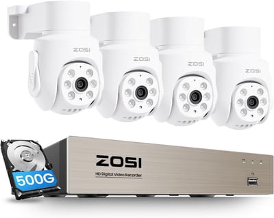 5MP 8CH Beveiligingscamera Systeem met DVR Recorder en 4x Buiten/Binnen Camera, 360° Pan & Tilt, Persoonsdetectie