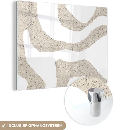 MuchoWow® Glasschilderij 120x90 cm - Schilderij acrylglas - Abstract - Terrazzo - Design - Beige - Foto op glas - Schilderijen