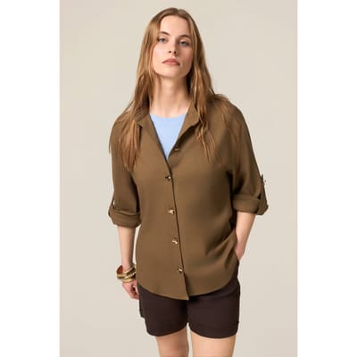 Oltre Linen Blend Shirt Jacket Military Green Maat: 36 | Overhemden Outlet | Dames | Bruin