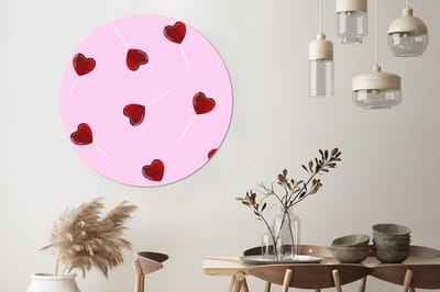 WallCircle - Wandcirkel - Muurcirkel - Roze - Hart - Lolly - Snoep - Aluminium - Dibond - 140x140 cm - Binnen en Buiten