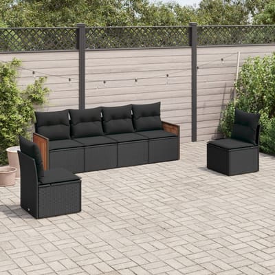 vidaXL - 6-delige - Loungeset - met - kussens - poly - rattan - zwart