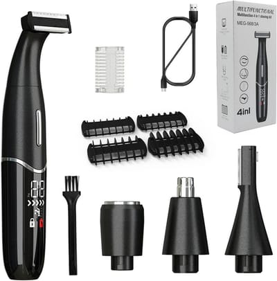 SnelShoppen - Multifunctionele Elektrische Scheermachine, Waterdicht, 4-in-1, Baardtrimmer, Neustrimmer, Wenkbrauwtrimmer, Roestvrijstaal, USB Oplaadb
