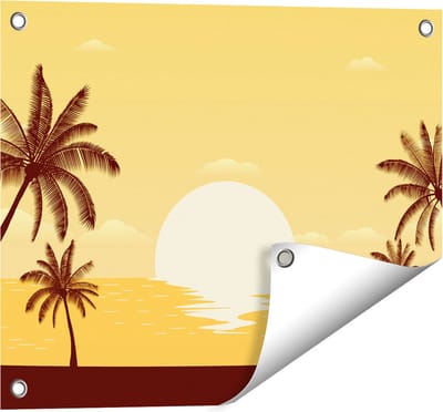 Gards Tuinposter Zonsondergang met Palmbomen - Abstract - 50x40 cm - Tuindoek - Tuindecoratie - Wanddecoratie buiten - Tuinschilderij
