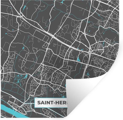 Muurstickers - Sticker Folie - Saint-Herblain - Plattegrond - Stadskaart - Kaart - Frankrijk - 100x100 cm - Plakfolie - Muurstickers Kinderkamer - Zelfklevend Behang XXL - Zelfklevend behangpapier - Stickerfolie