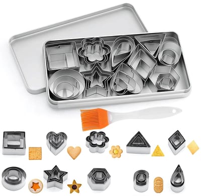 Dailygoods- Koekjessnijder Set van 30 - Mini Uitsteekvormen - Roestvrij Staal - Geometrische Vormen - Duurzaam - Corrosiebestendig - Uitsteekvormpjes