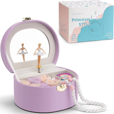 Kinder Sieradendoos - Muziekdoos Ballerina - Cadeau Meisjes - Draaiende Ballerina - 13.6x8.6x11.6 cm - Paars