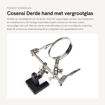 Dailygoods- Derde Hand - 8x Vergrootglas - Krokodillenklem - Verstelbare Verbindingen - Zware Gietijzeren Basis - Handig voor Solderen - Solderingshulp