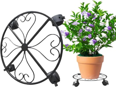 Bloempotstandaard met wielen - Plantenroller onderzetter - Planten verplaatsen - Vergrendelbare wielen - 31 x 31 x 6 cm - Zwart