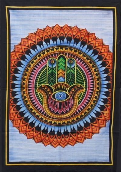 Ancient Wisdom - Wandkleed - Handgeborsteld katoen multicolor - wanddecoratie - muurdecoratie - interieuraccessoire - kunst - bohemian
