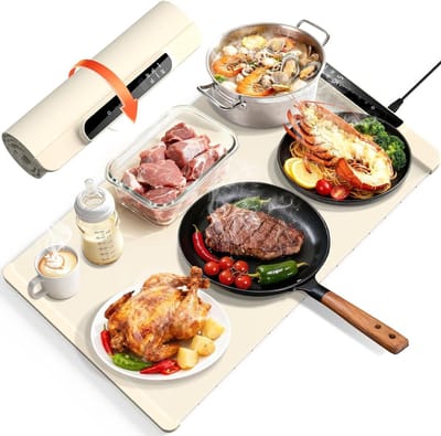 Voedselverwarmende mat - Elektrische warmhoudbak - Buffetten organiseren - 10 Temperatuurinstellingen - 500 watt - Beige