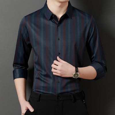 Shirt met lange mouwen voor heren, Strijkvrij shirt, Casual top met verticale strepen voor jonge en middelbare mannen 4XL black