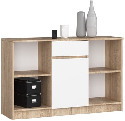 Ladekast B-17 met 1 Lade en 6 Planken / AKORD Furniture Factory / Sonoma Eik - Wit / 120 x 77 x 40 cm